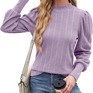 Womens Fall Tops Turtleneck Long Sleeve Shirts Puff Sleeve Sweaters Trendy 2025